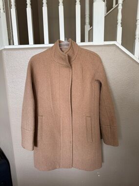 J. Crew Womens Camel Wool Blend Stand-Collar Coat